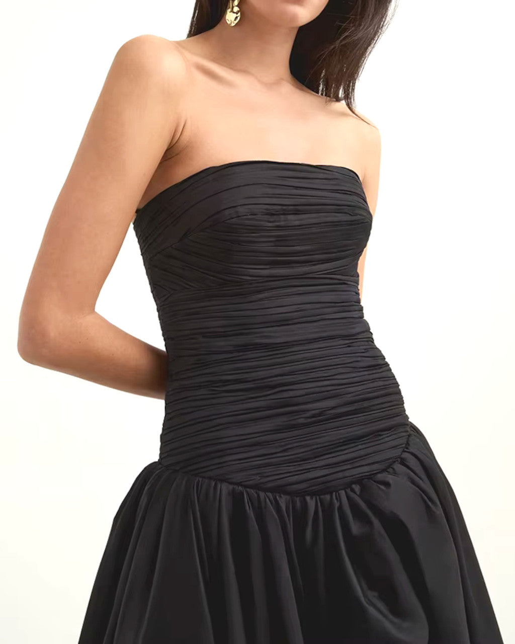 Strapless Ruched Puff Maxi Dress