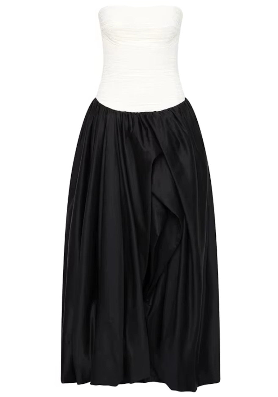 Strapless Ruched Puff Maxi Dress