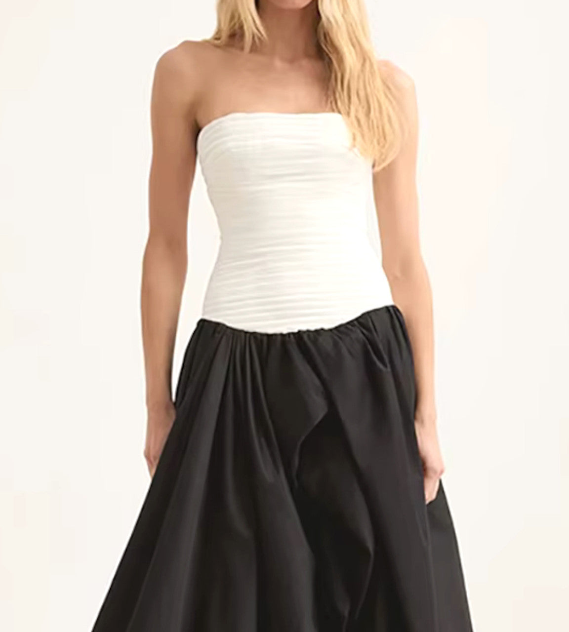 Strapless Ruched Puff Maxi Dress