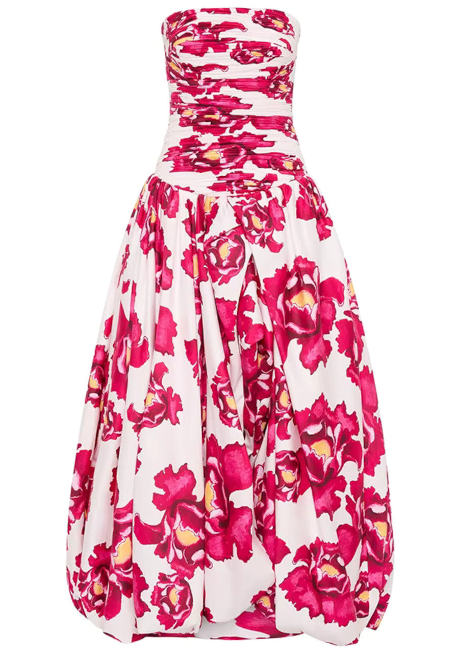 Strapless Ruched Puff Maxi Dress
