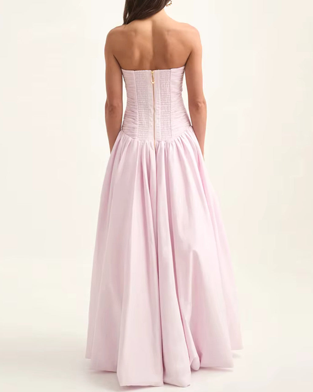Strapless Ruched Puff Maxi Dress