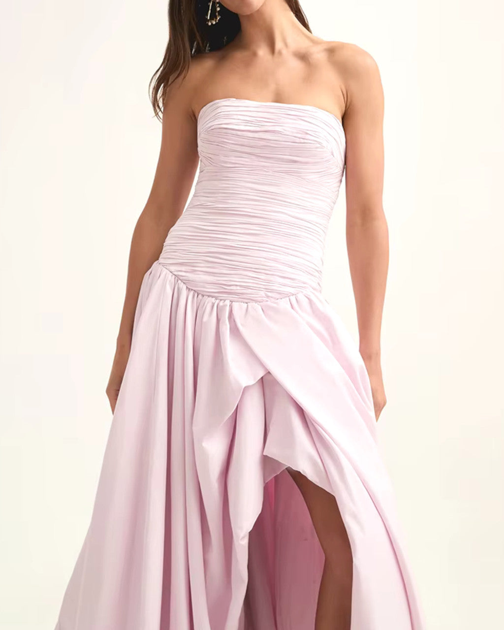 Strapless Ruched Puff Maxi Dress