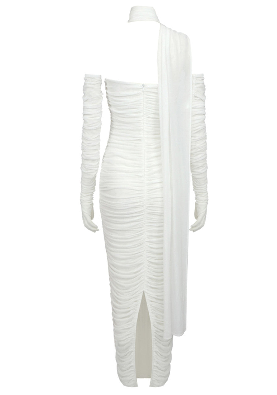 Strapless Ruched Maxi Dress White