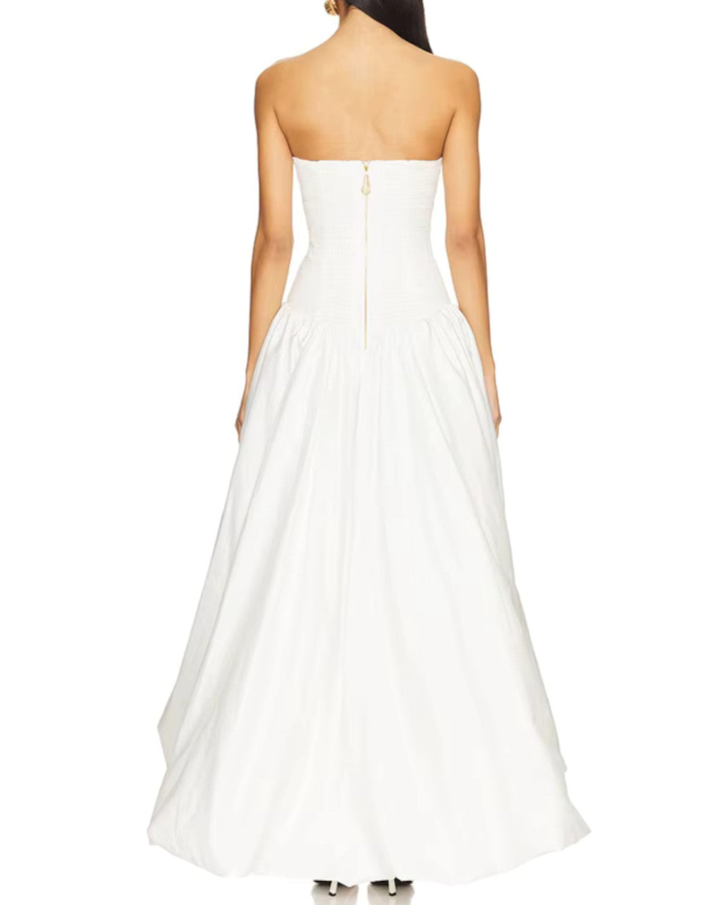 Strapless Ruched Puff Maxi Dress