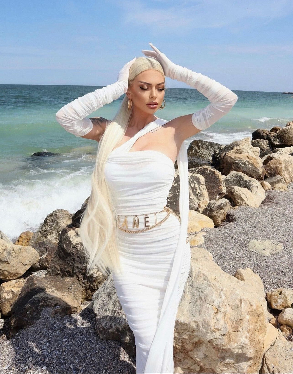 Strapless Ruched Maxi Dress White