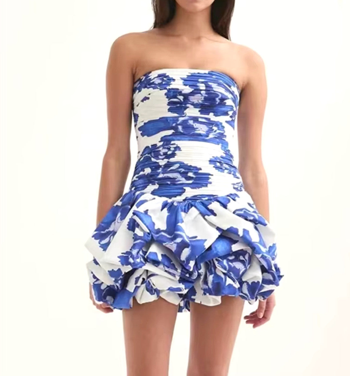 Strapless Ruched Puff Dress