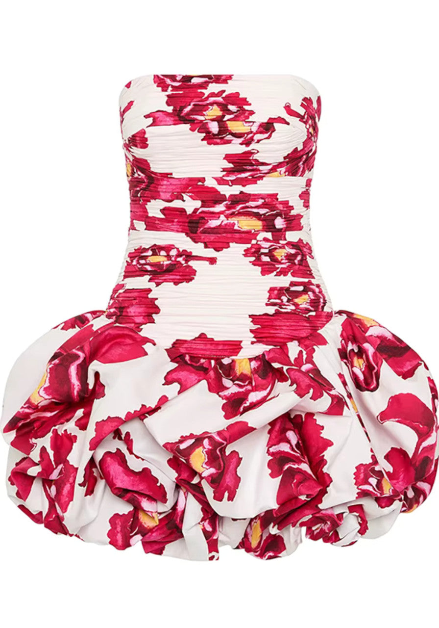 Strapless Ruched Puff Dress