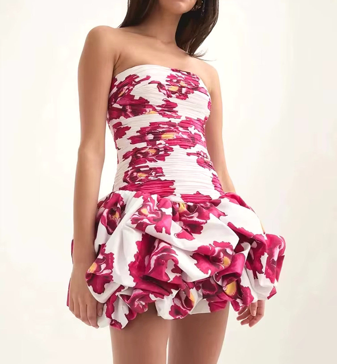 Strapless Ruched Puff Dress