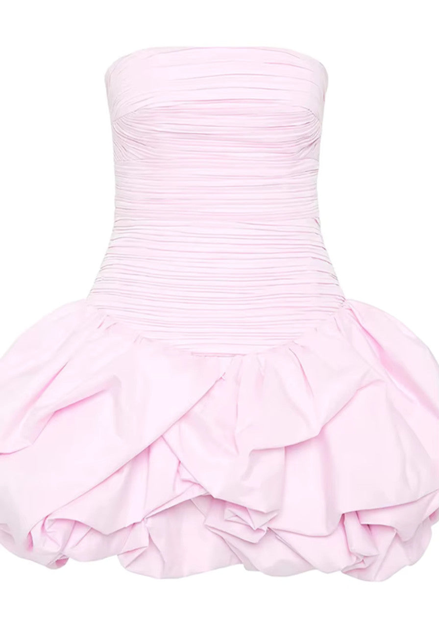 Strapless Ruched Puff Dress