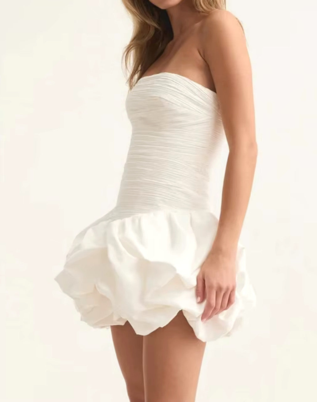 Strapless Ruched Puff Dress