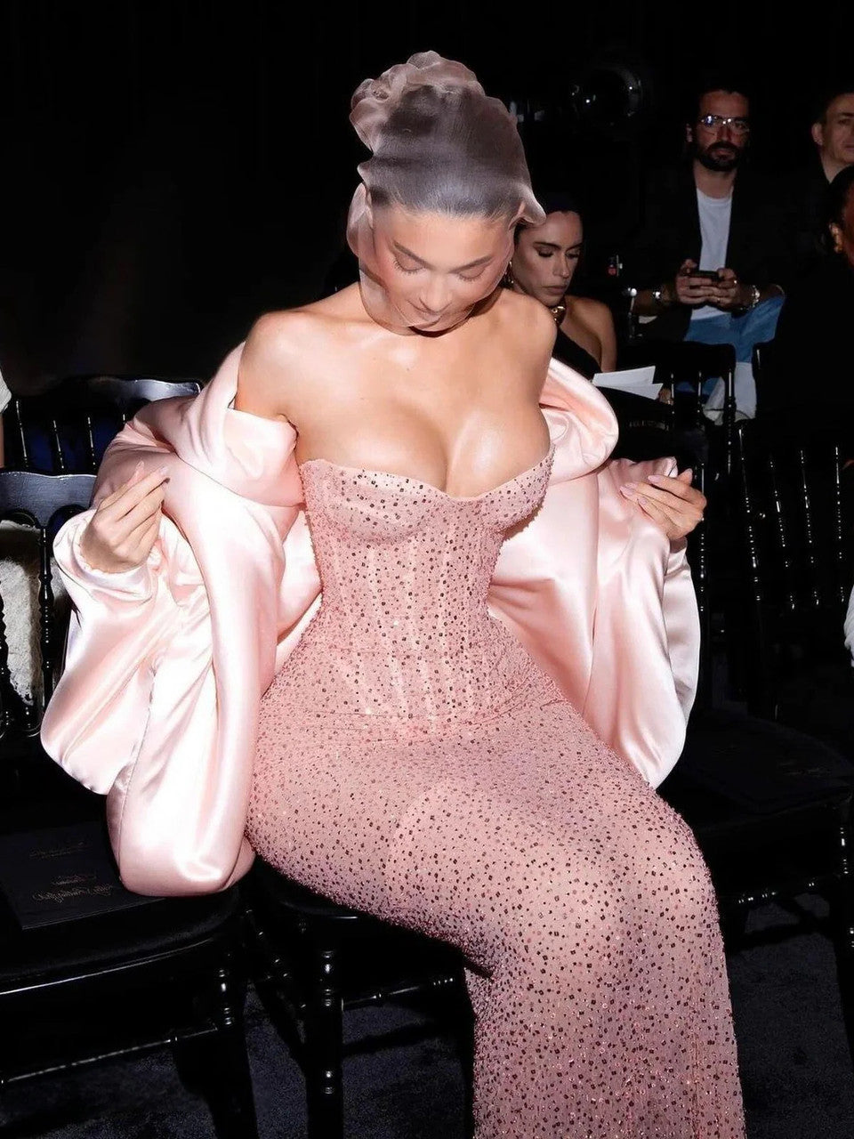 Strapless Sequin Corset Maxi Dress Pink