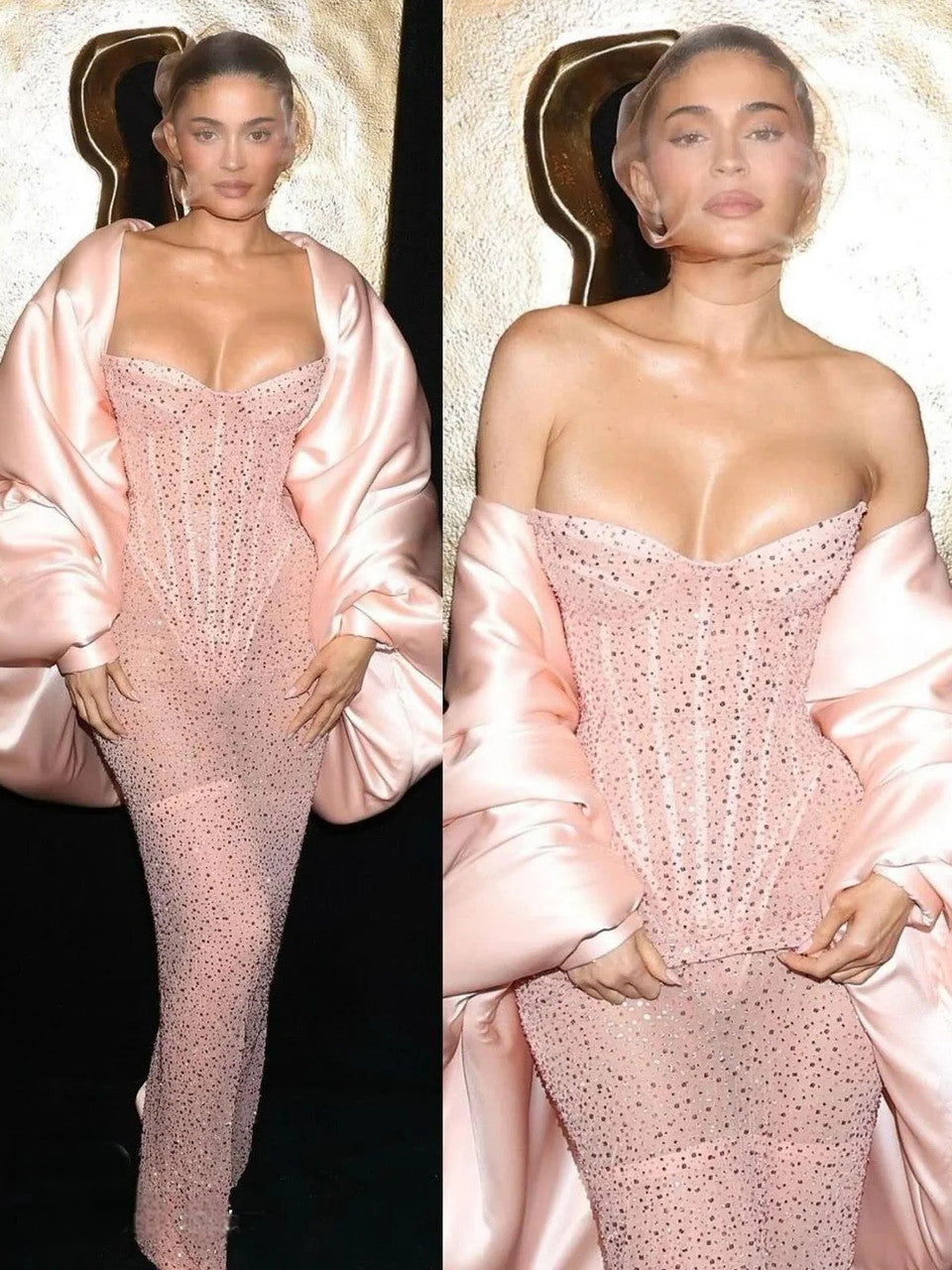 Strapless Sequin Corset Maxi Dress Pink