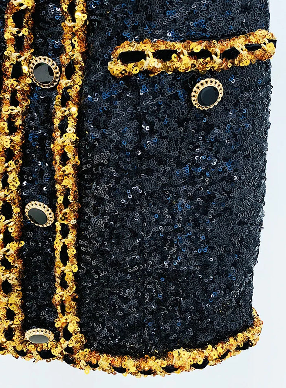Strapless Sequin Dress Black Gold