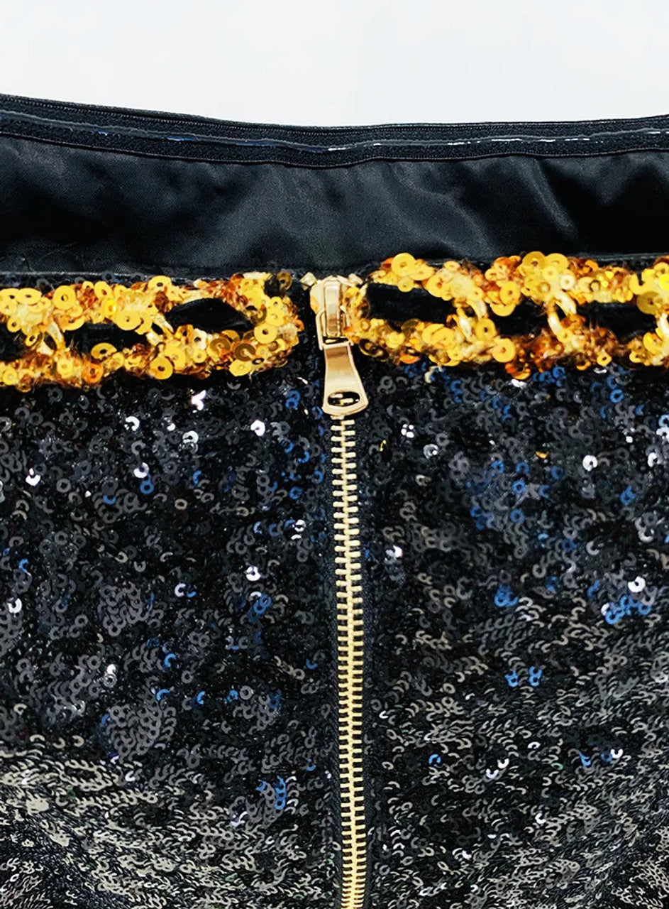 Strapless Sequin Dress Black Gold