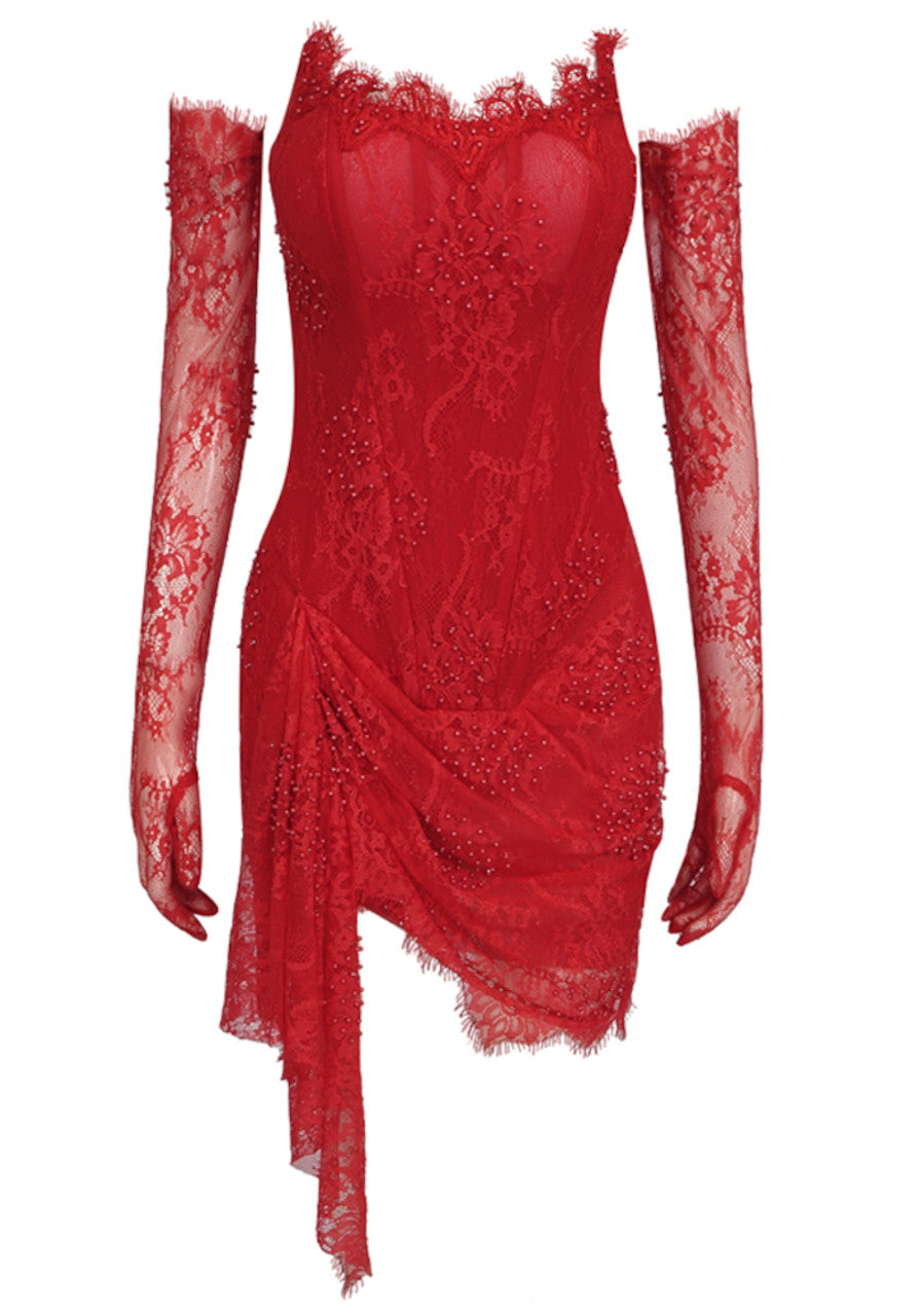 Strapless Embellished Lace Corset Dress