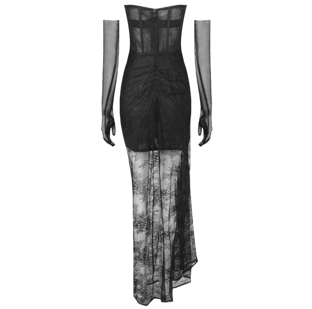 Strapless Sequin Lace Corset Maxi Dress Black HV1762