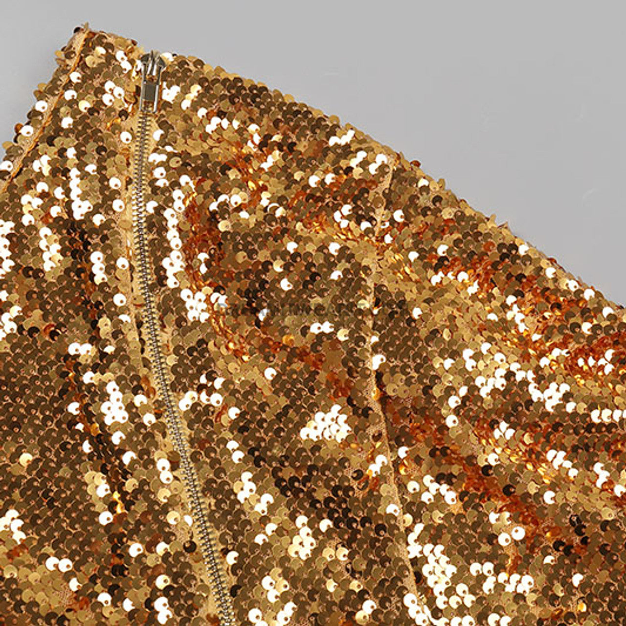 Strapless Zipper Detail Sequin Midi Dress Gold HV9976