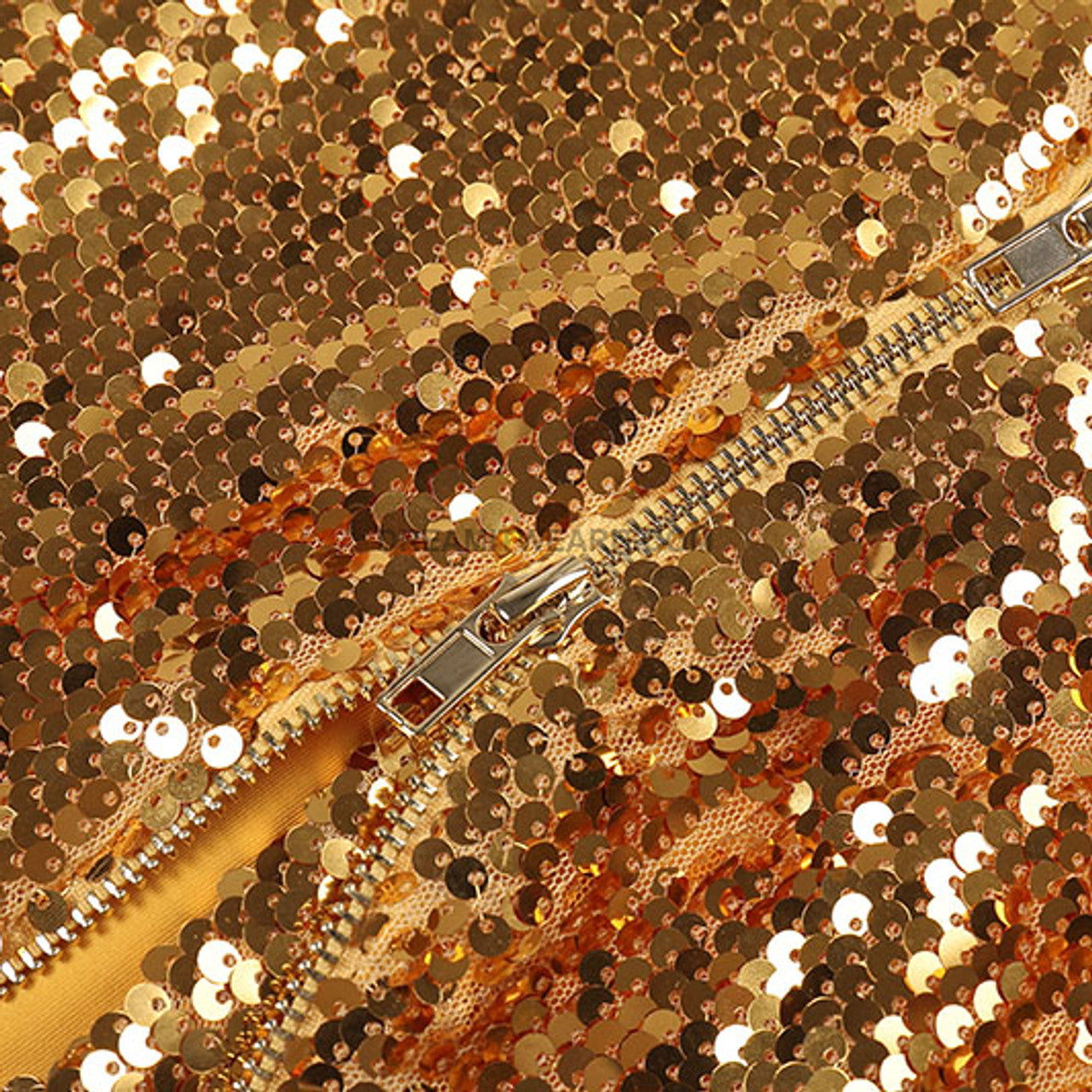 Strapless Zipper Detail Sequin Midi Dress Gold HV9976