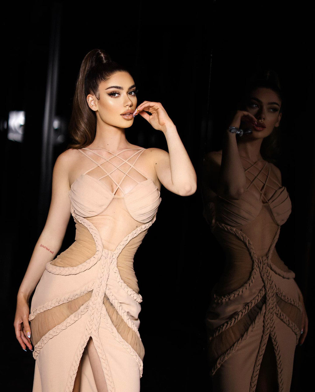 Strappy Braided Maxi Dress Nude