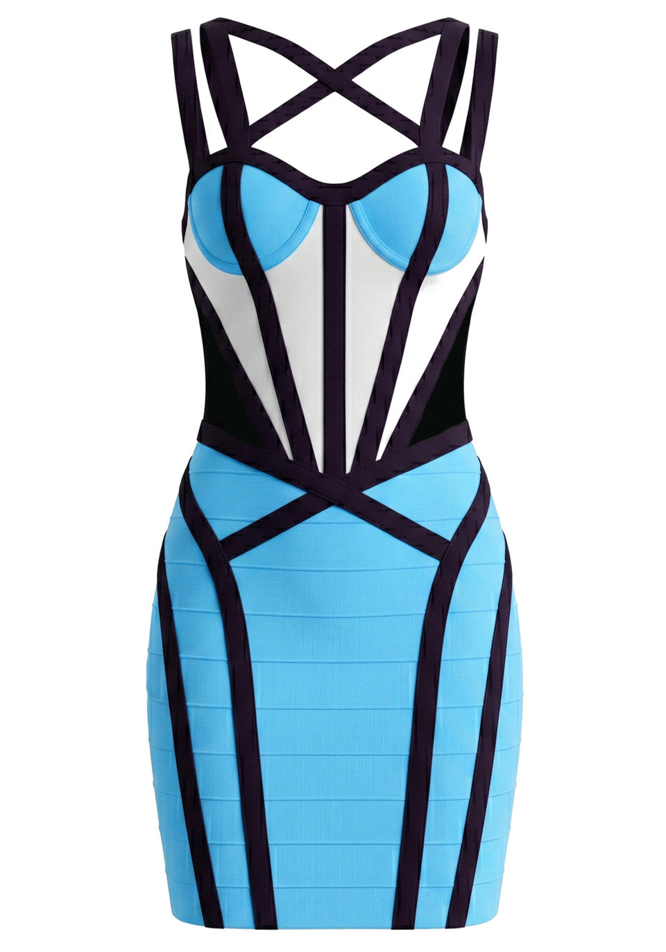 Strappy Colorblock Dress Blue Black White HV3033
