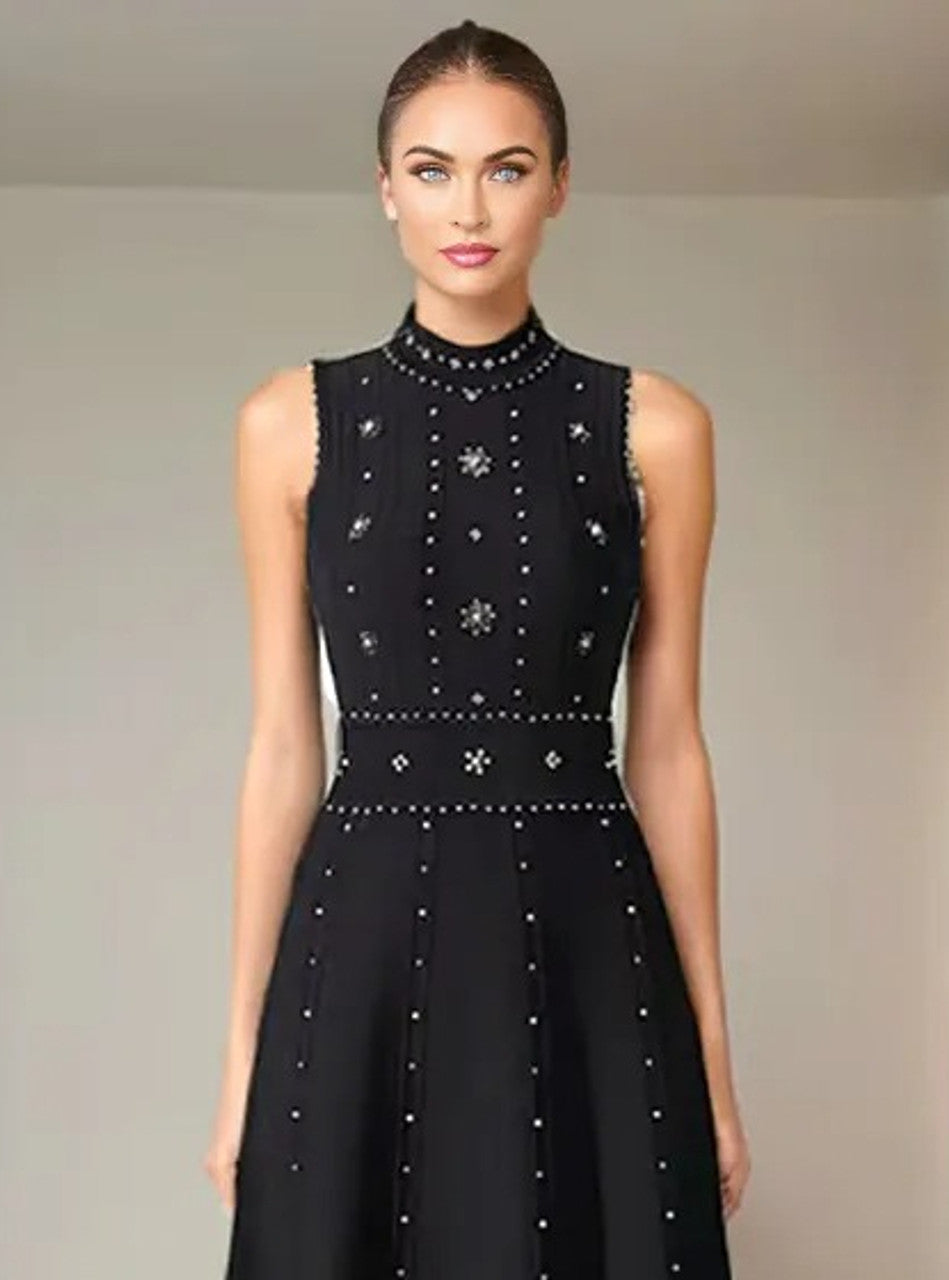 Studded A Line Midi Dress Black
