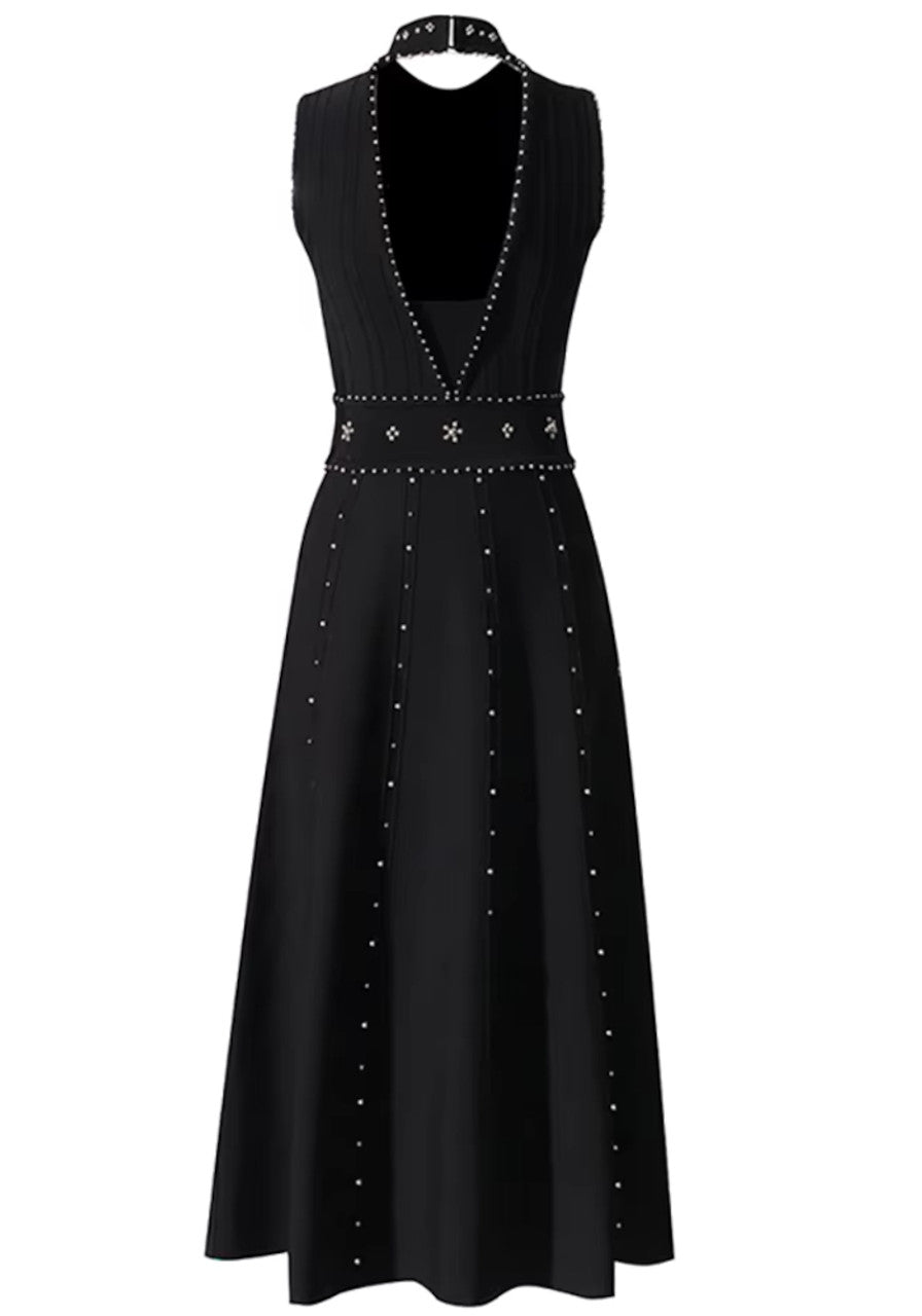Studded A Line Midi Dress Black