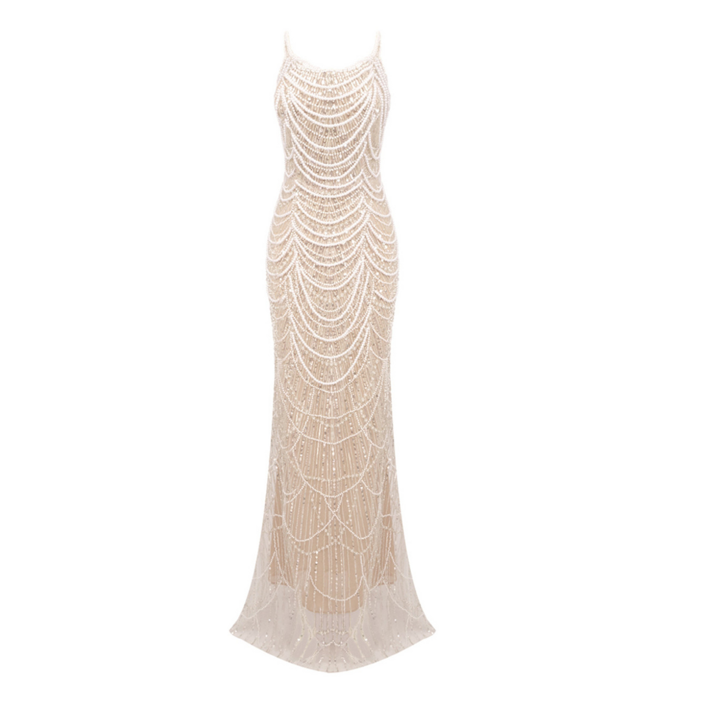 Strapless Pearl Sequin Maxi Dress Nude HV1796