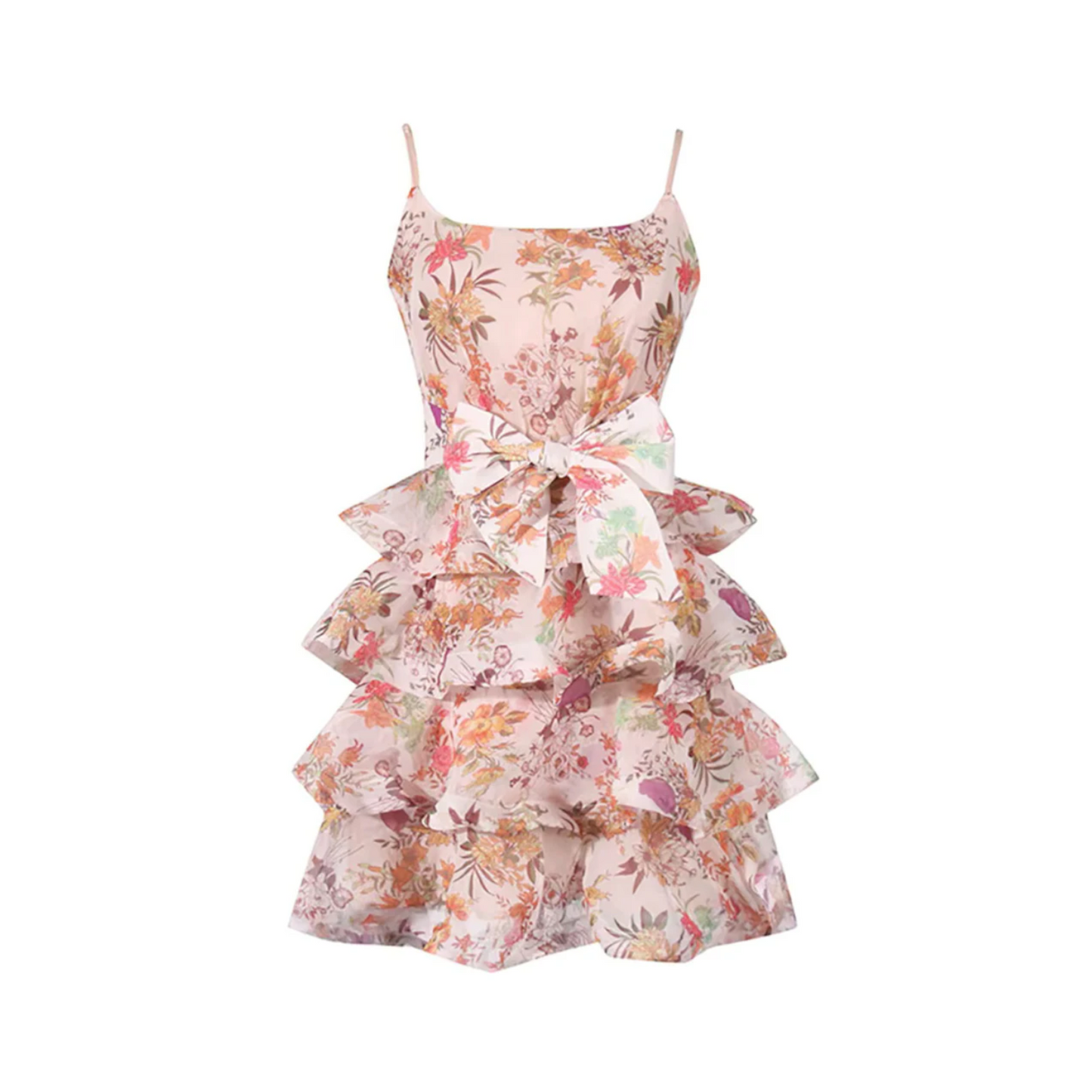 Floral Ruffle Bow Dress Pink