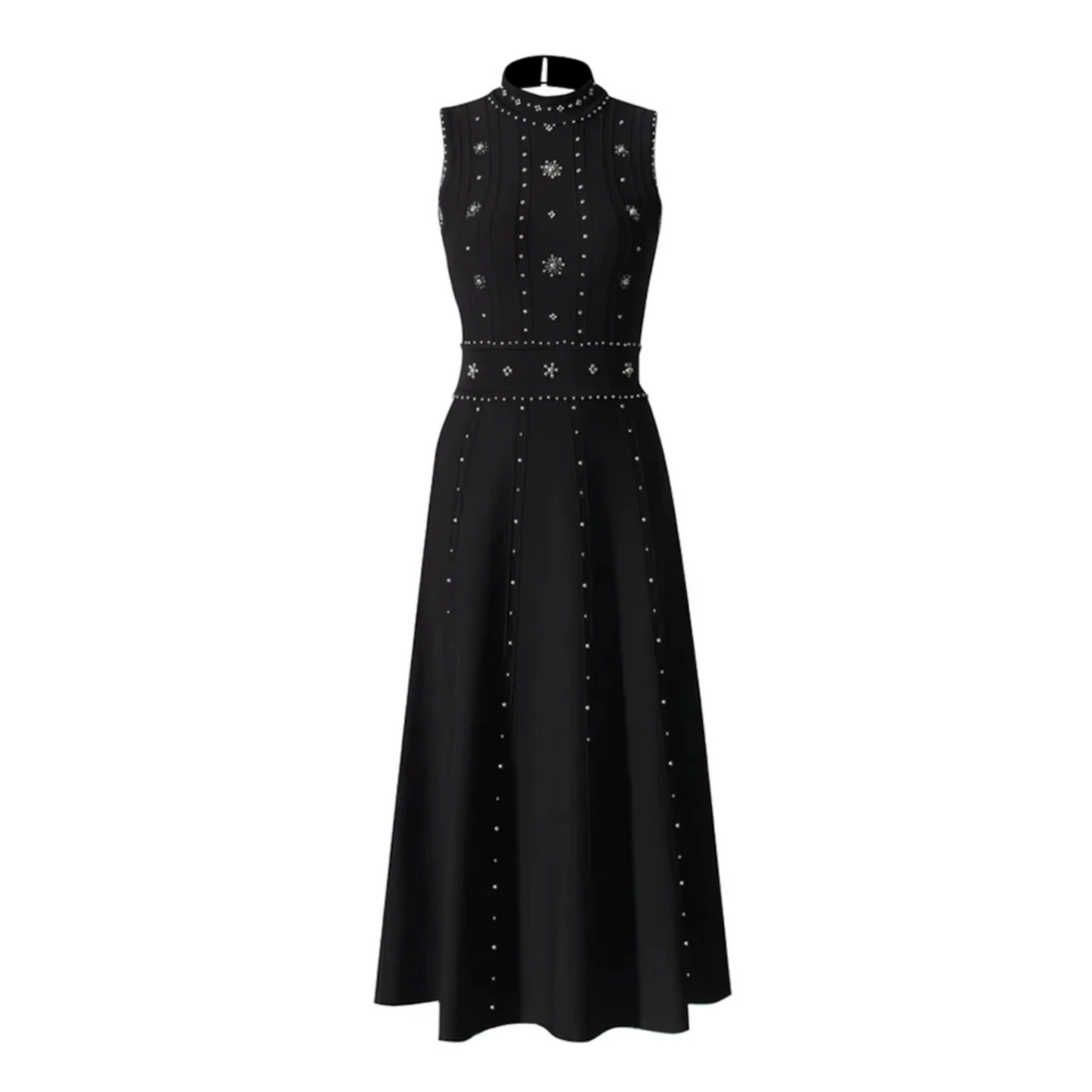 Studded A Line Midi Dress Black