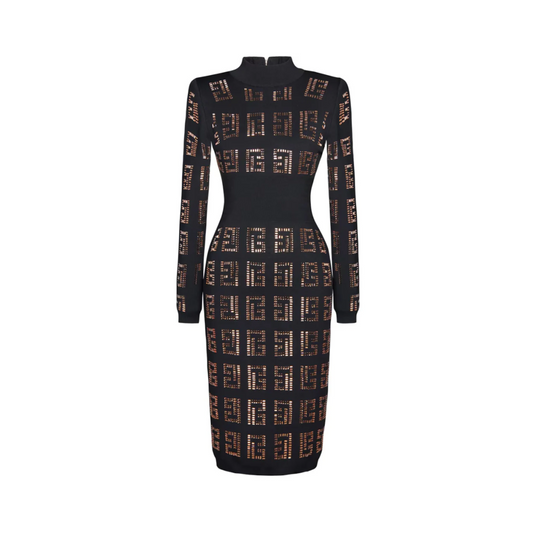 Long Sleeve Embellished Knitted Midi Dress