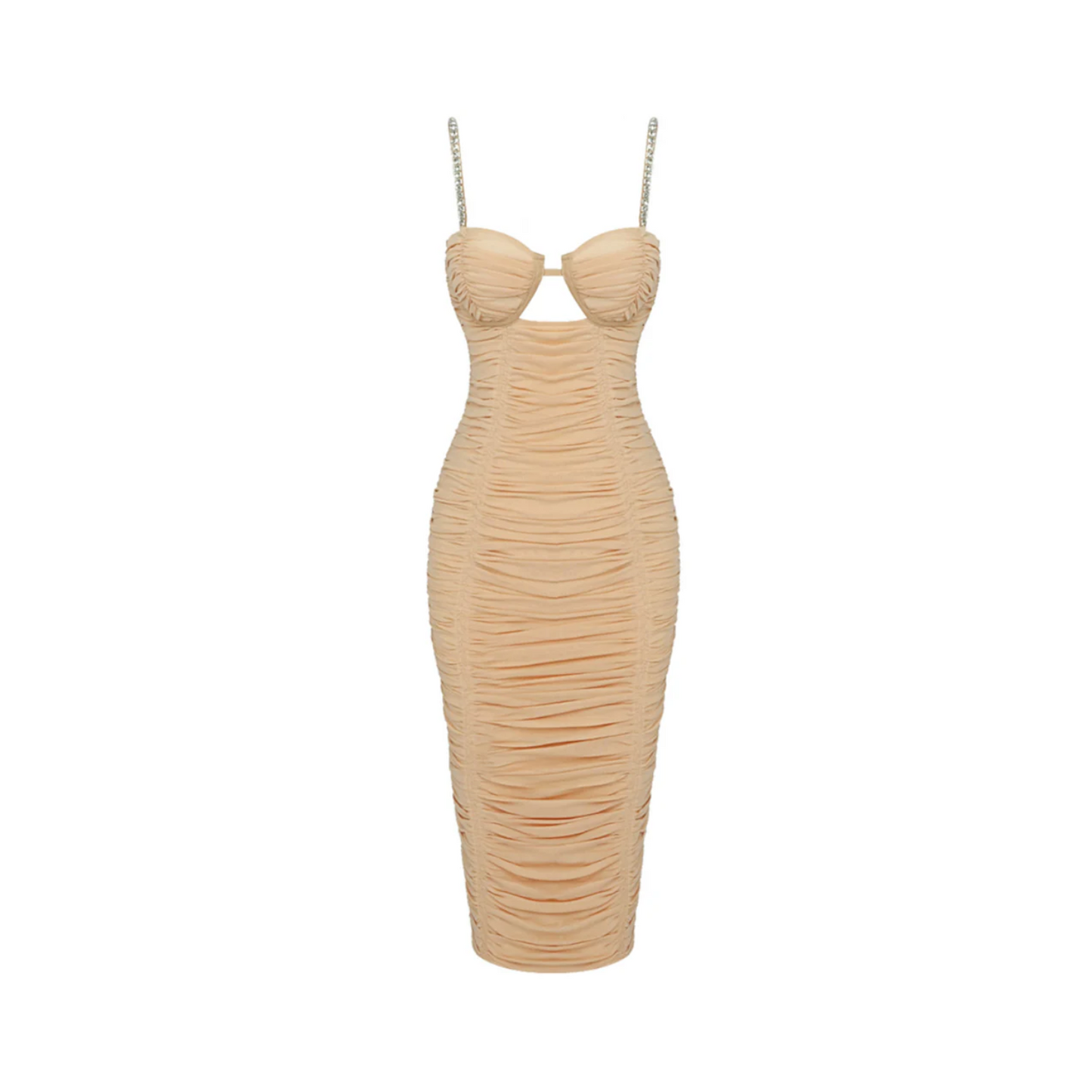 Ruched Bustier Midi Dress Nude