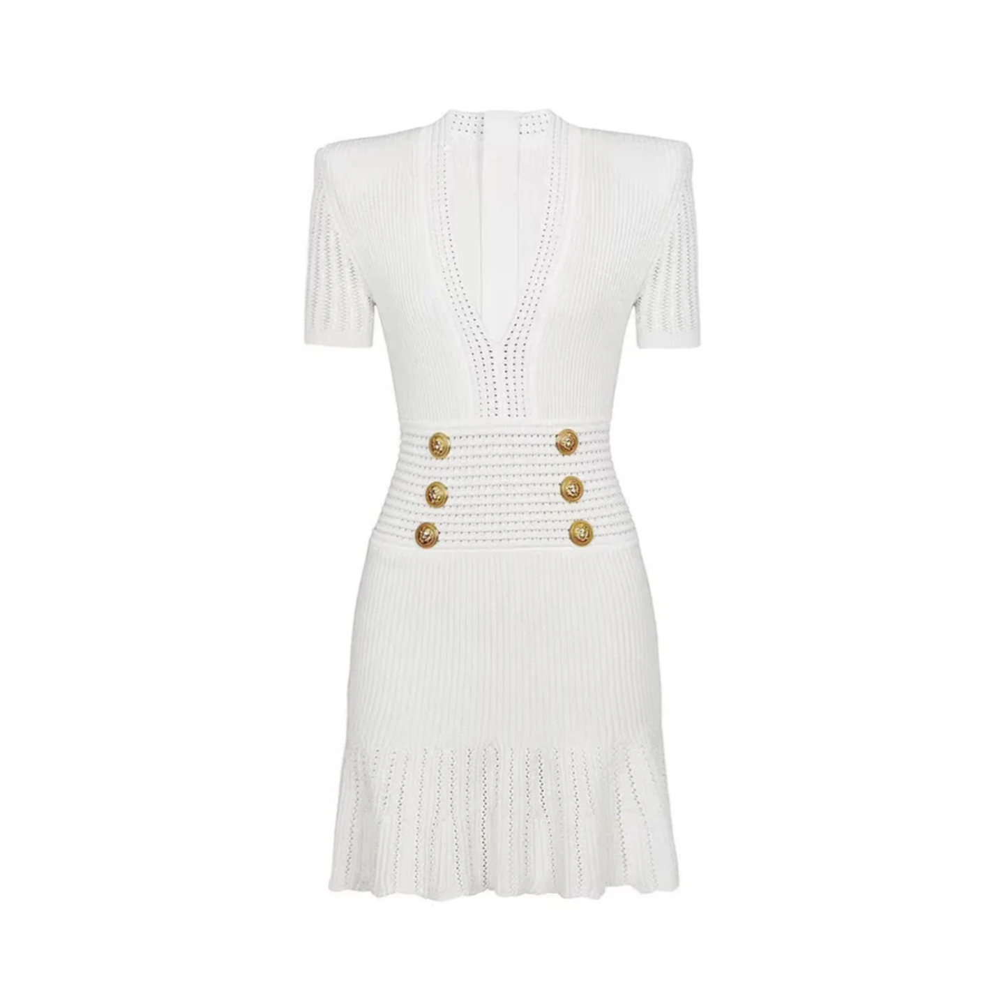 Short Sleeve Fluted Knitted Dress