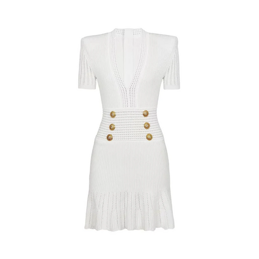 Short Sleeve Fluted Knitted Dress