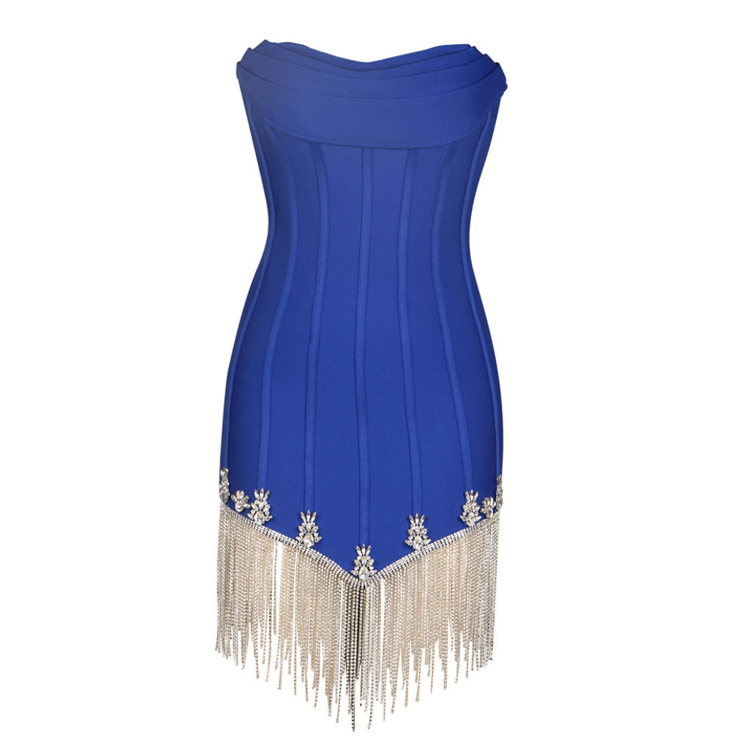 Strapless Crystal Tassel Dress HV9166