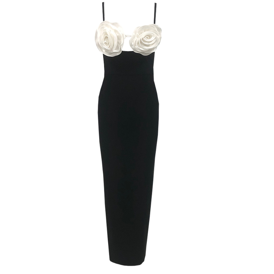 Floral Bustier Maxi Dress Black White HV1044