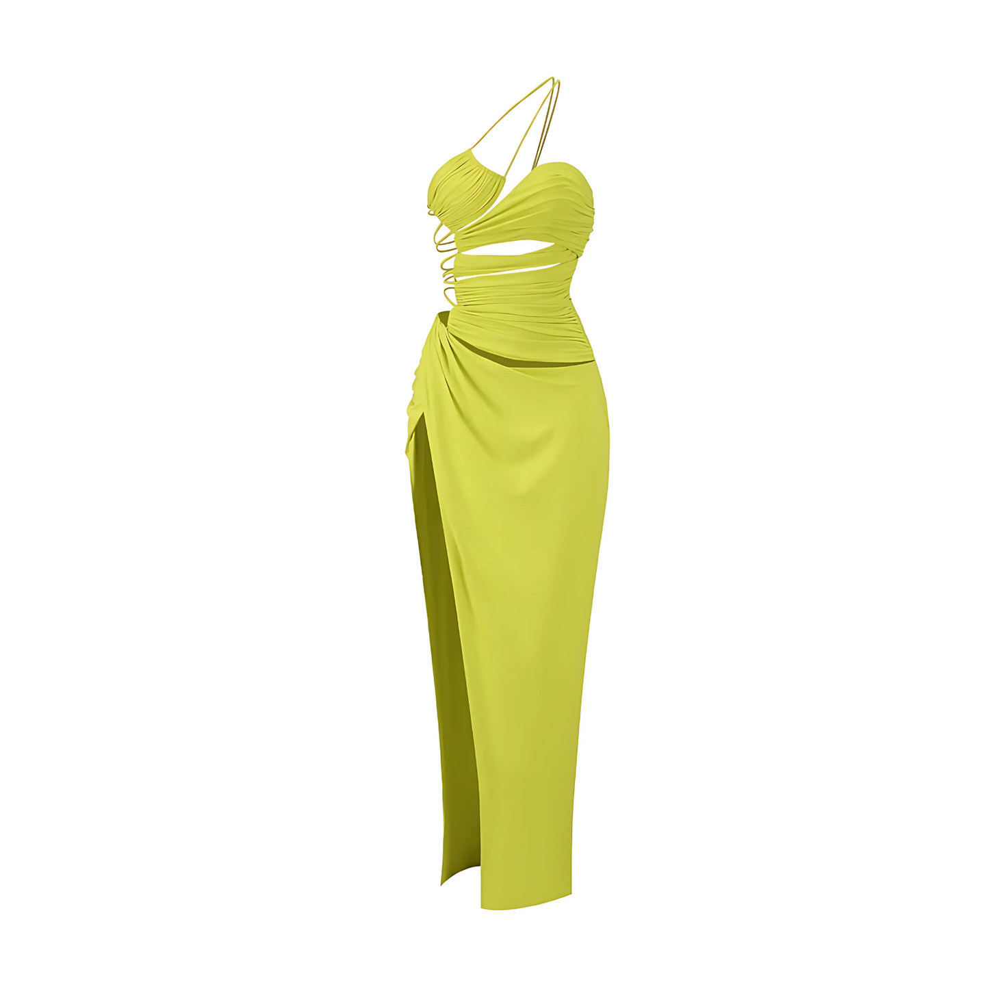 One Shoulder Draped Strappy Maxi Dress Chartreuse