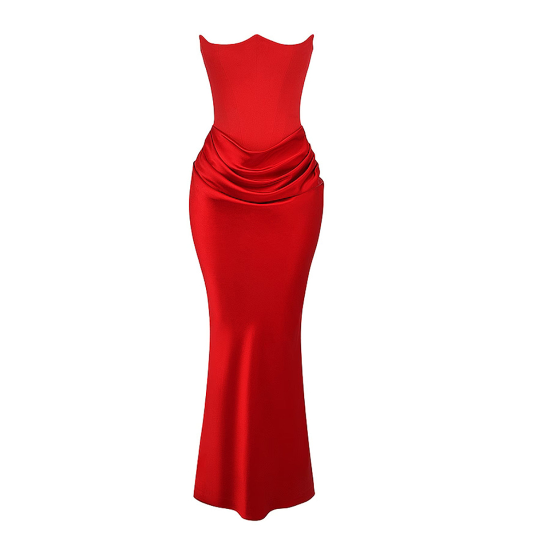 Strapless Corset Draped Maxi Dress
