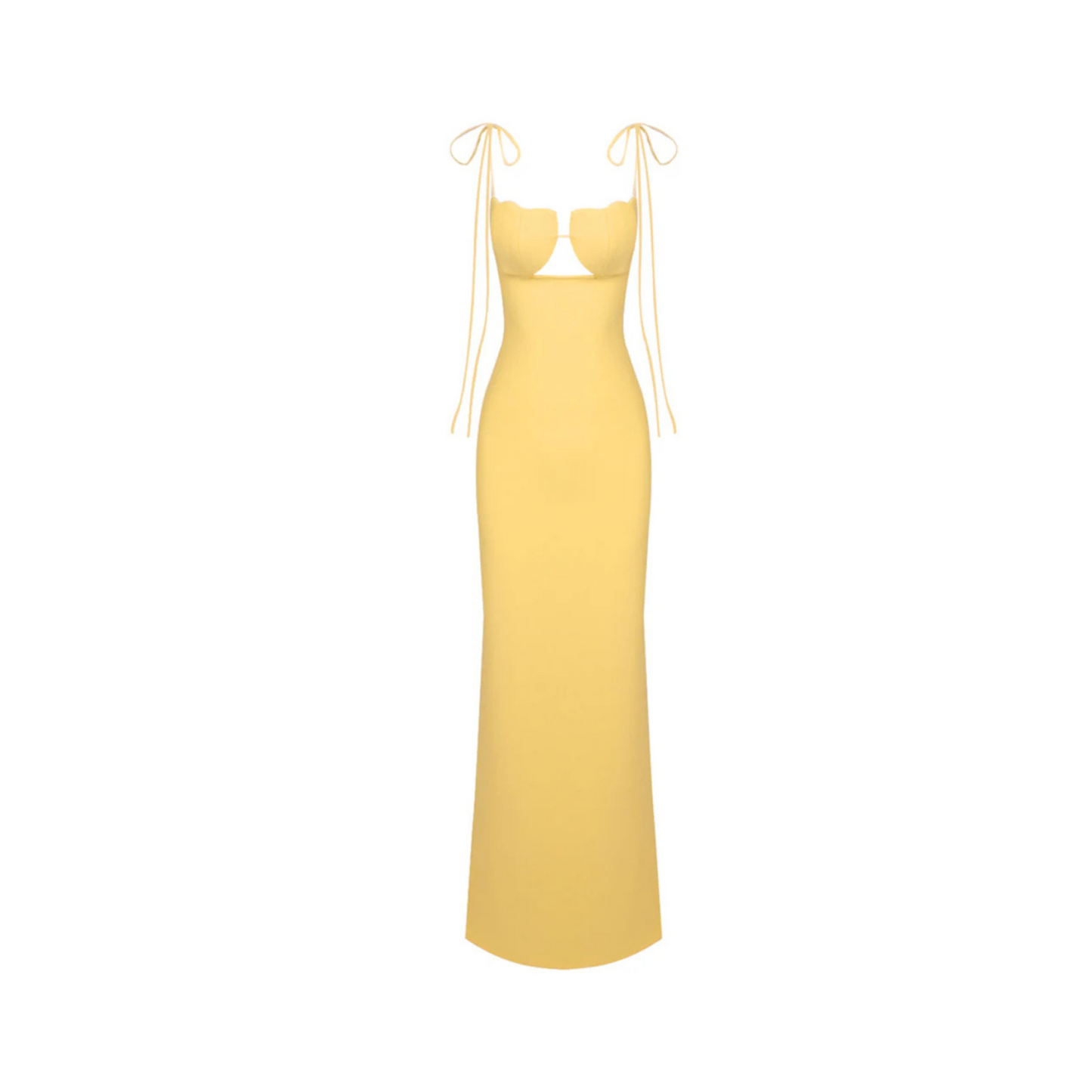 Scalloped Bustier Maxi Dress Yellow