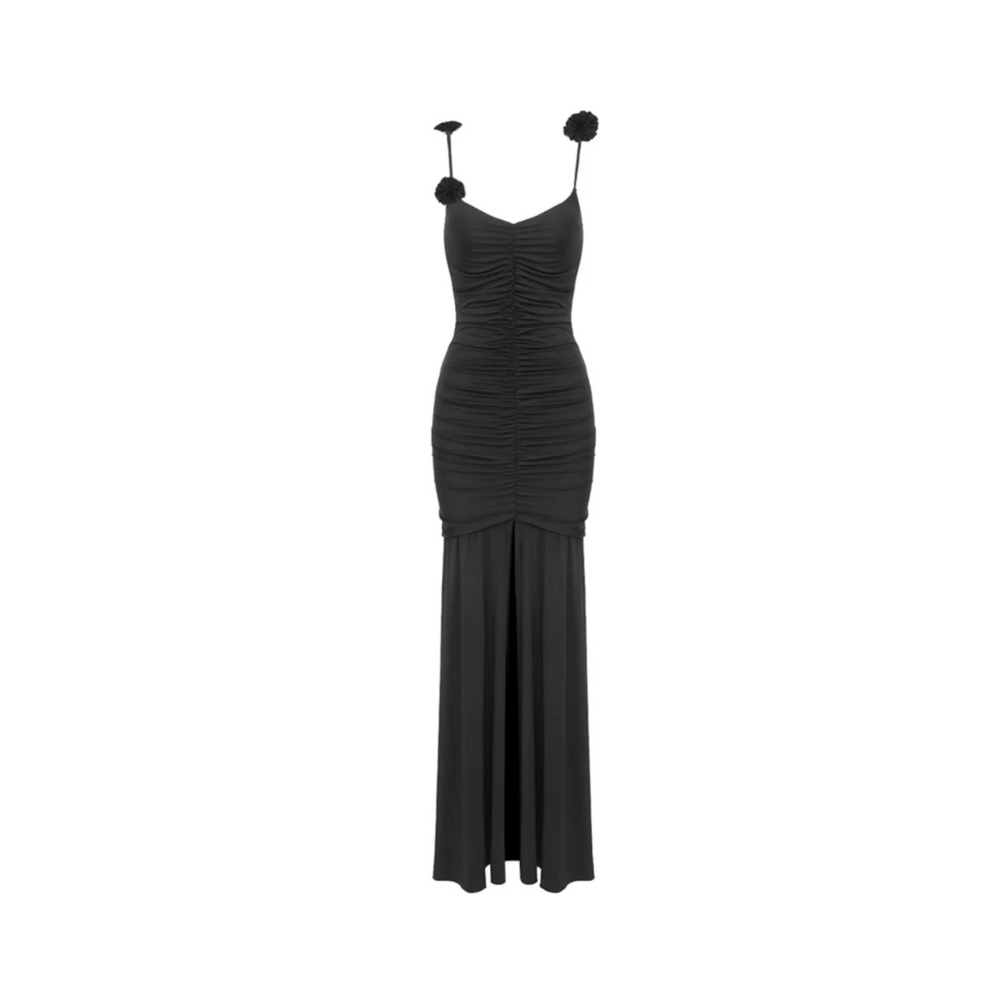 Floral Straps Ruched Maxi Dress