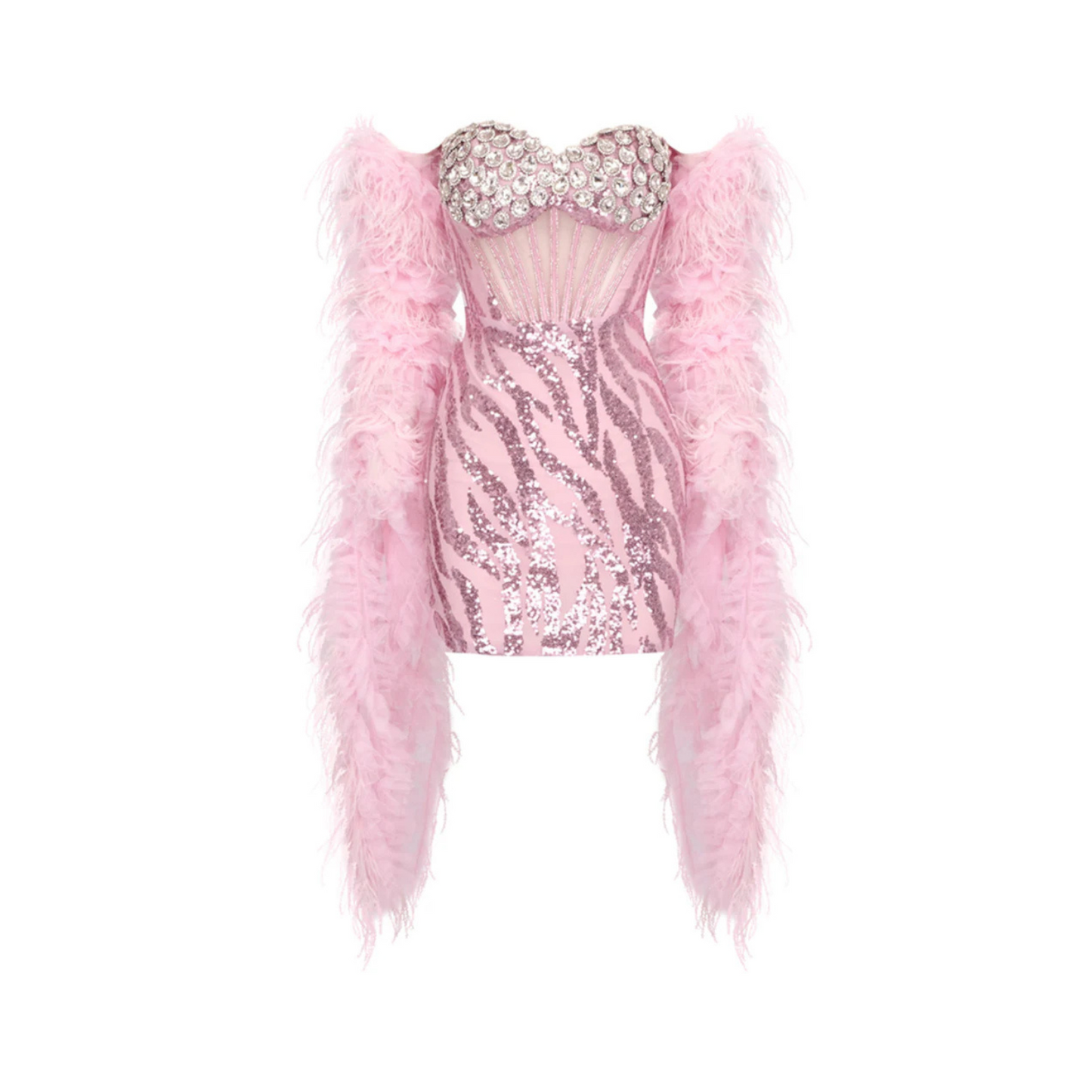 Strapless Crystal Corset Sequin Dress Pink