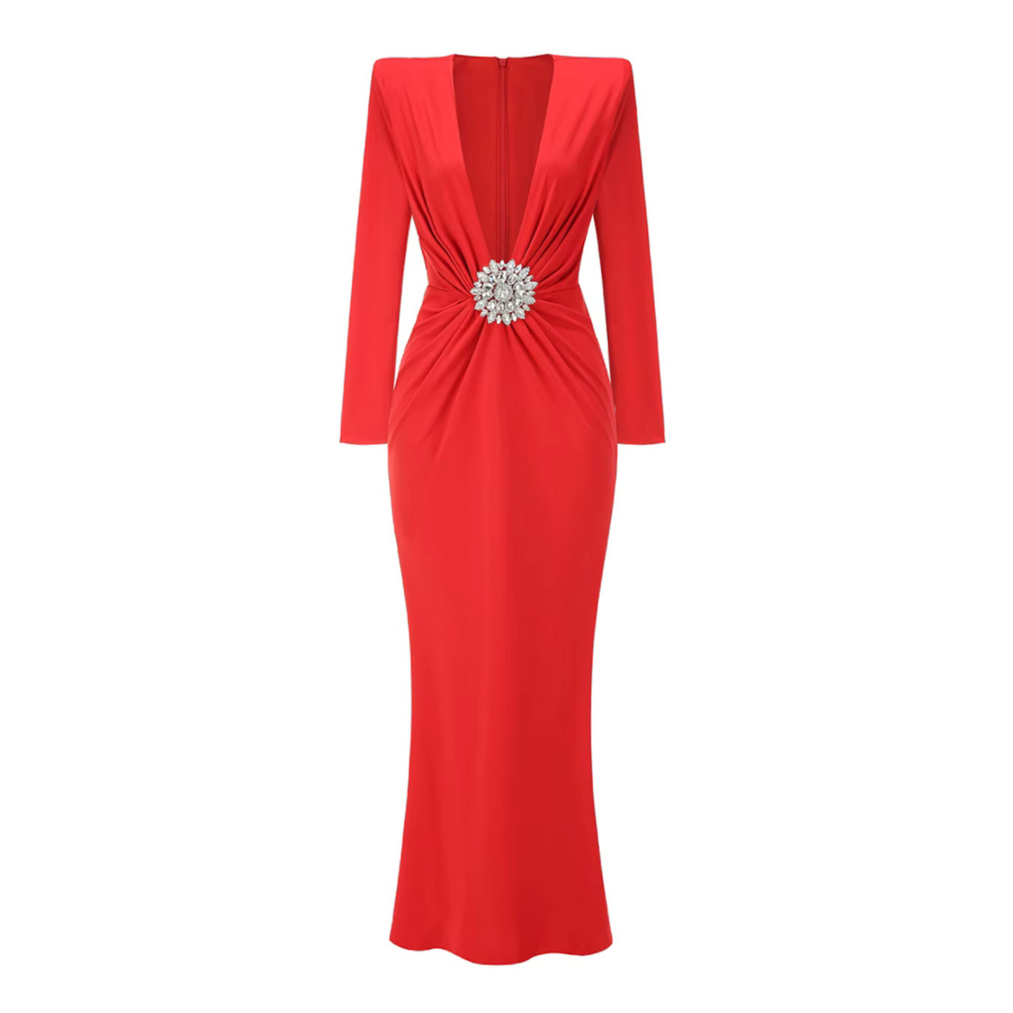 Long Sleeve Draped Embellished Maxi Dress
