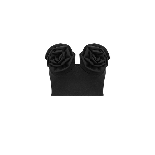 Strapless Floral Crop Top Black