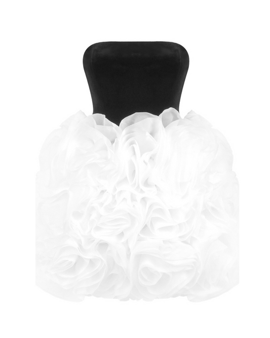 Strapless Floral Ruffle Dress Black White HV2039
