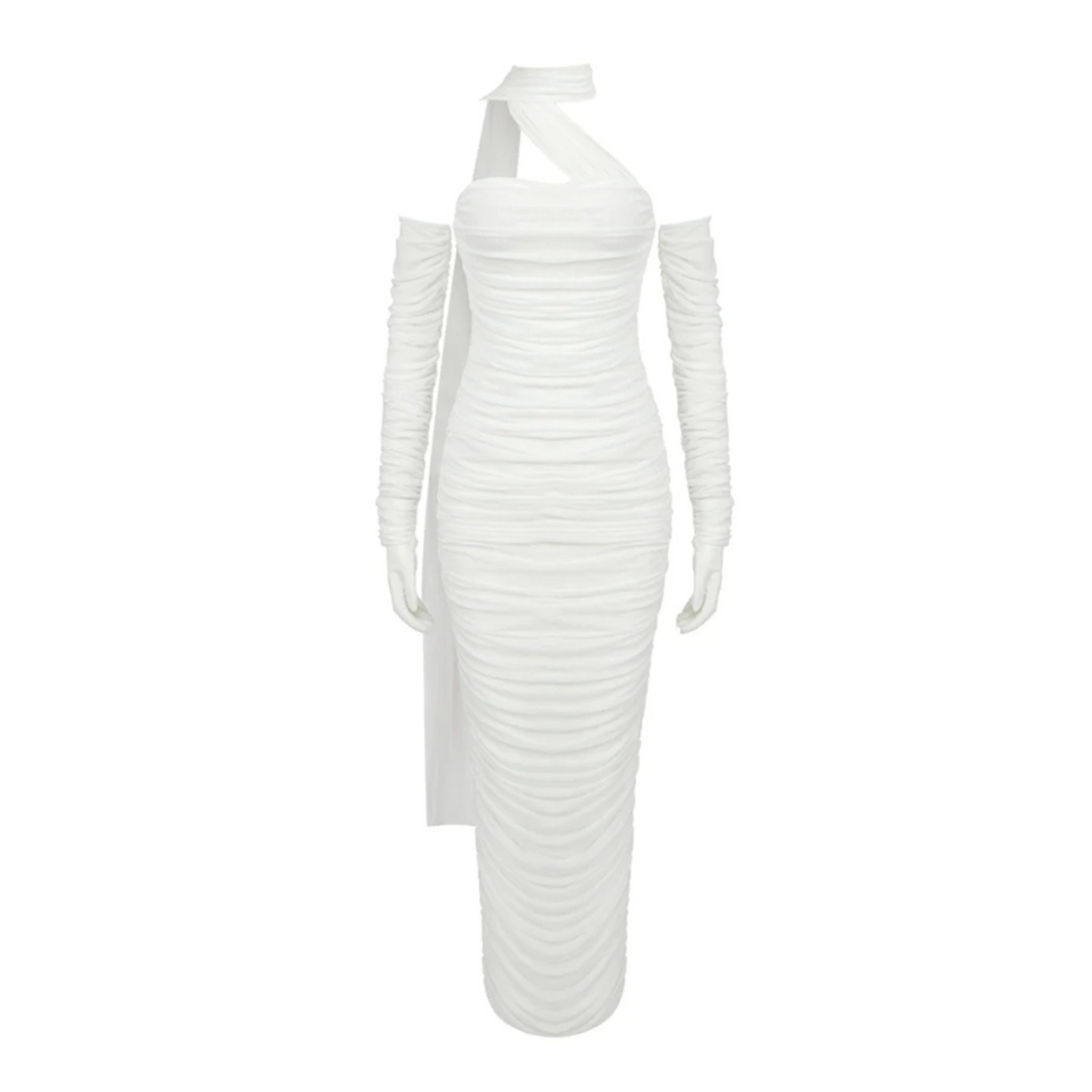 Strapless Ruched Maxi Dress White