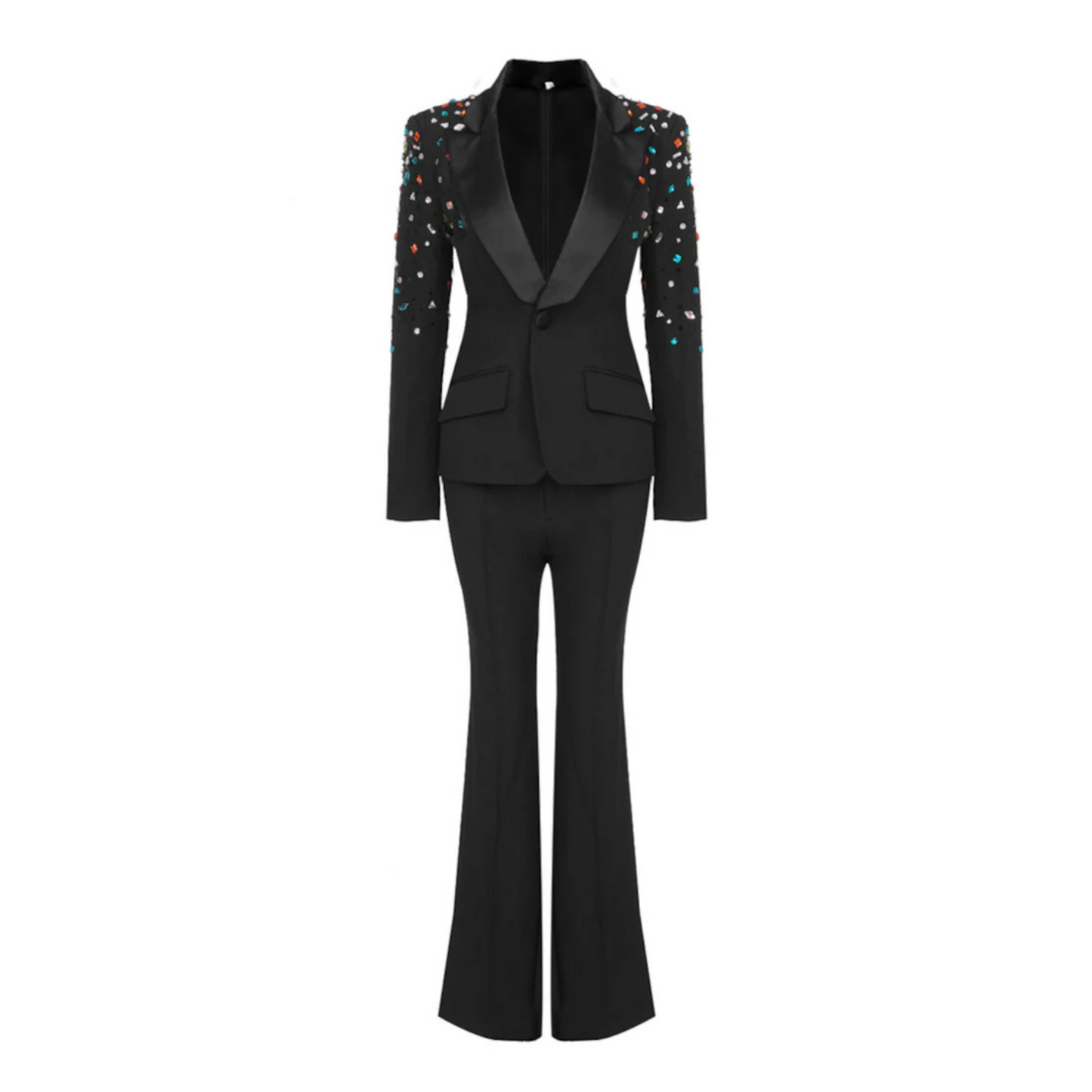 Long Sleeve Crystal Sequin Suit Black