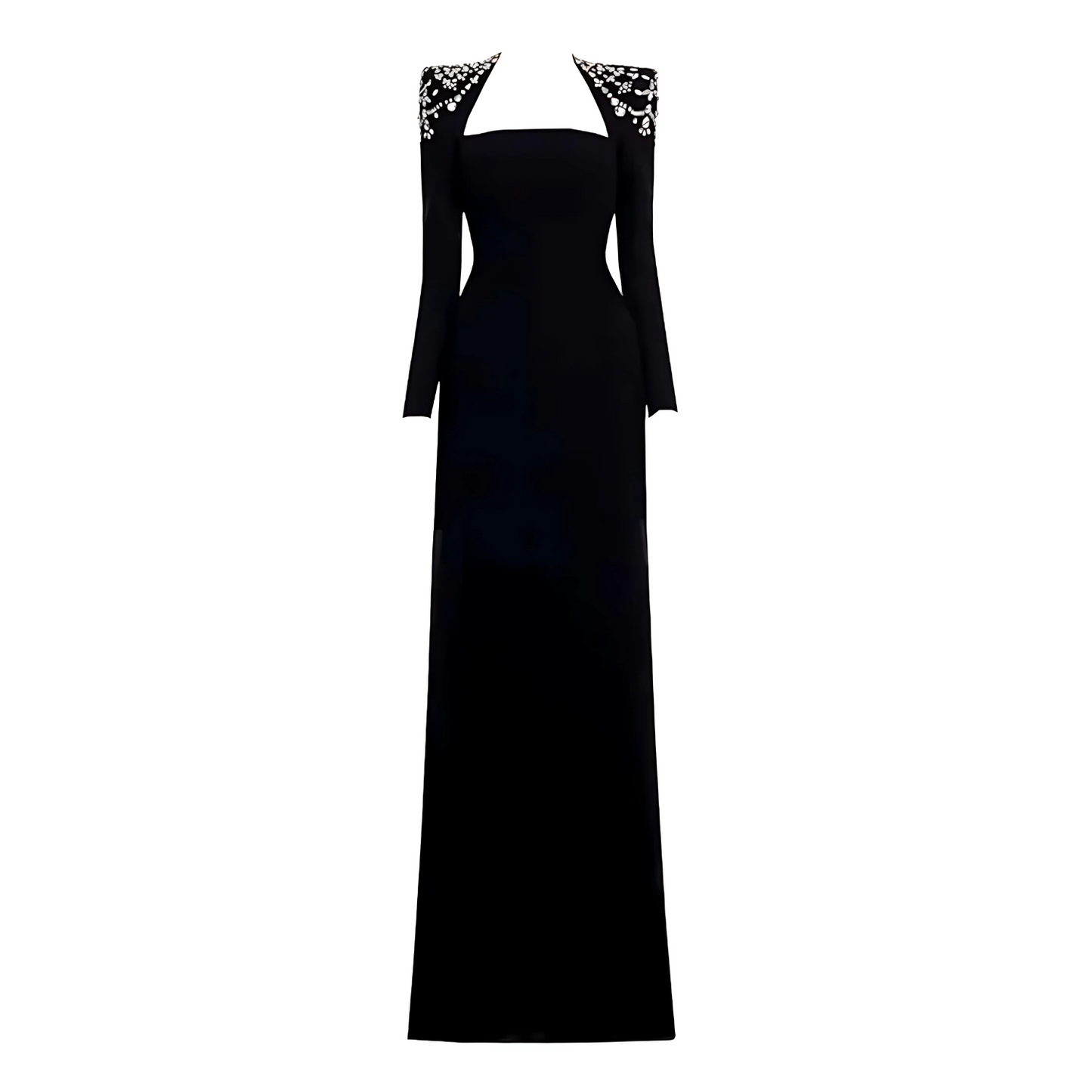 Long Sleeve Crystal Shoulder Maxi Dress Black