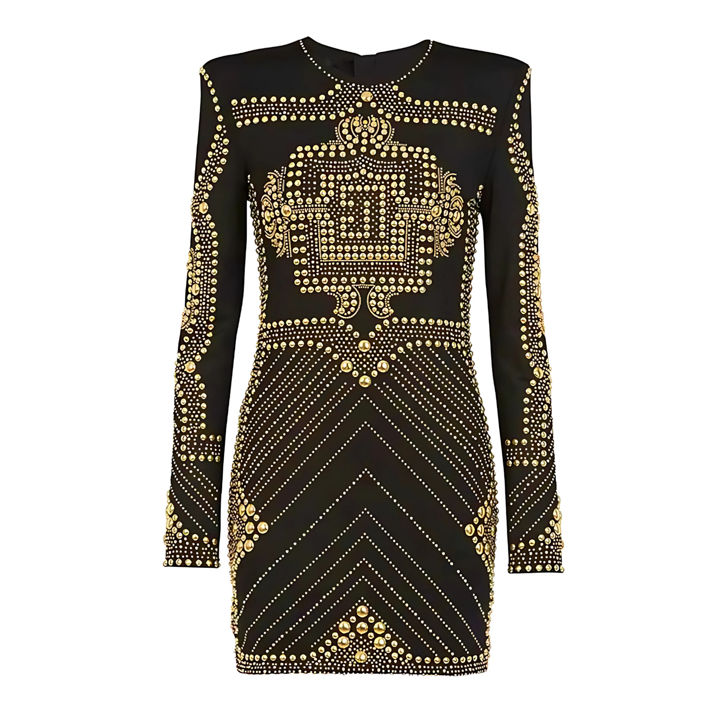 Long Sleeve Studded Dress Black Gold