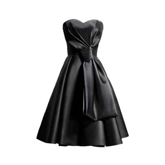 Strapless Bow Detail Corset A Line Dress Black