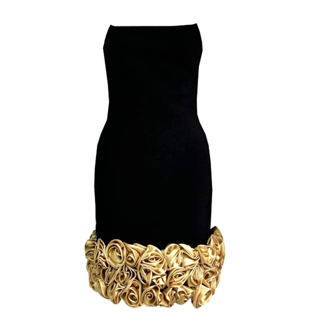 Strapless Floral Detail Dress Black Gold HV1824