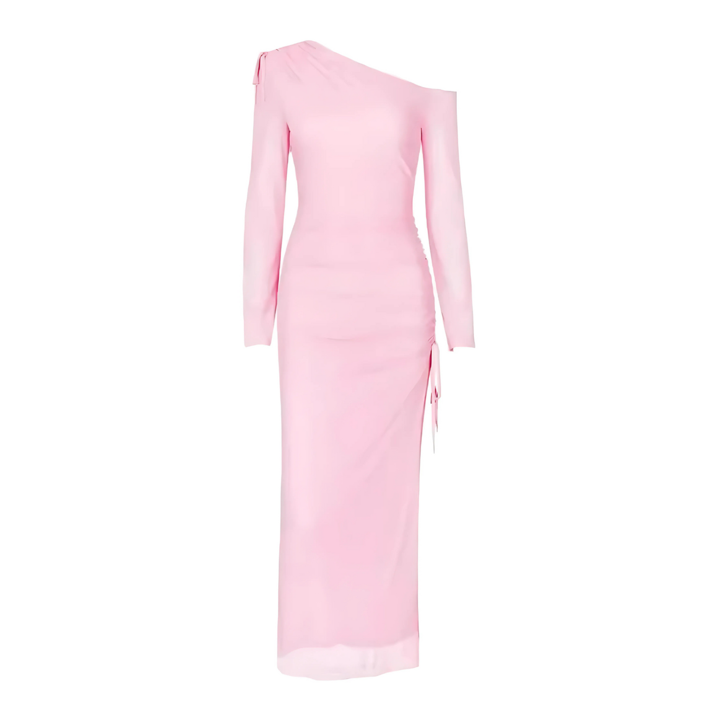 Long Sleeve Ruched Detail Maxi Dress Pink